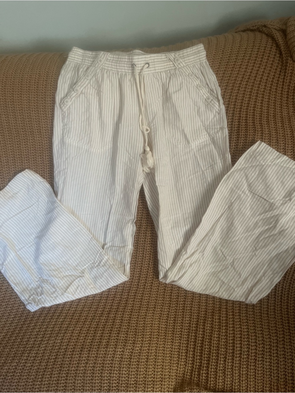 Altar'd State Wide-Leg Drawstring Pants in cream with  beige Stripe